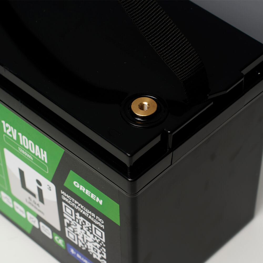 Литиевый аккумулятор тяговый LITJET GREEN LiFePO4 12V 100Ah 1280Wh с Bluetooth IP65 3 Литиевый аккумулятор тяговый LITJET GREEN LiFePO4 12V 100Ah 1280Wh w Bluetooth вид сбоку