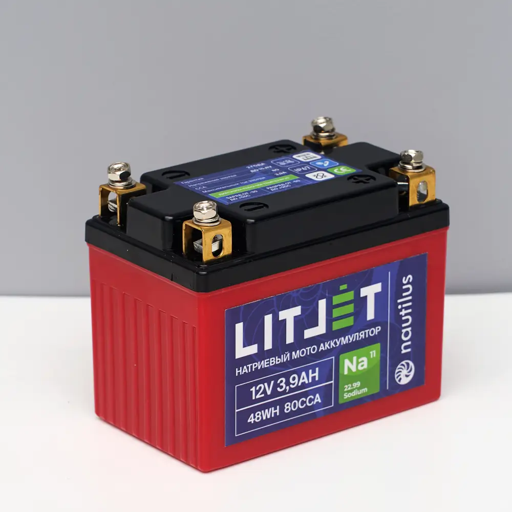 Натриевый стартовый мото аккумулятор 12V 3,9Ah 48Wh 80CCA YTX4A уни. плюс 5 Натриевый стартовый мото аккумулятор 12V 3,9Ah 48Wh 80CCA YTX4A уни. плюс корпус