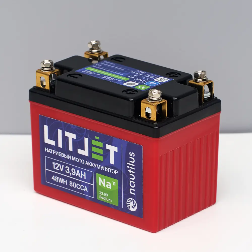 Натриевый стартовый мото аккумулятор 12V 3,9Ah 48Wh 80CCA YTX4A уни. плюс 4 Натриевый стартовый мото аккумулятор 12V 3,9Ah 48Wh 80CCA YTX4A уни. плюс корпус фото