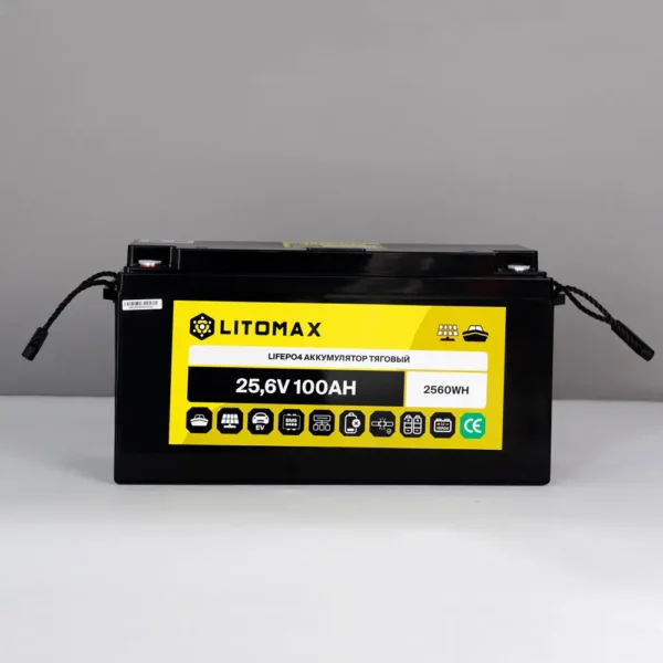 Литиевый аккумулятор тяговый LitoMax LiFePO4 25,6V 100Ah с цветным монитором
