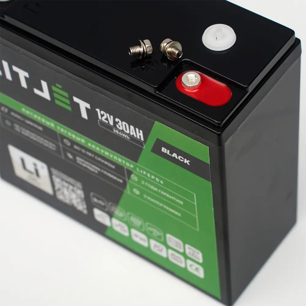Литиевый аккумулятор тяговый LITJET BLACK LiFePO4 12V 30Ah 384Wh 4 Литиевый аккумулятор тяговый LITJET BLACK LiFePO4 12V 30Ah 384Wh фото сверху