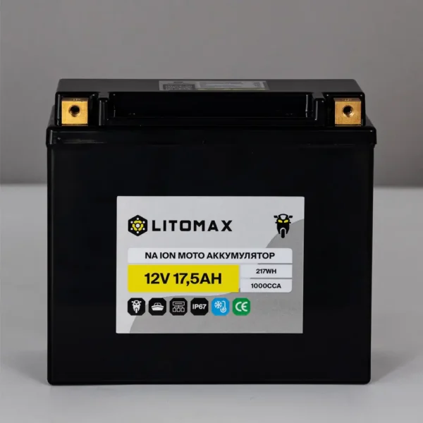 Натриевый стартовый мото аккумулятор LITOMAX 12V 17,5Ah 217Wh YTX30H R+