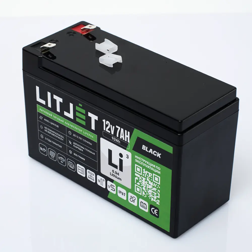 Литиевый аккумулятор тяговый LITJET BLACK LiFePO4 12V 7Ah 90Wh IP67 2 аккумулятор тяговый LITJET BLACK LiFePO4 12V 7Ah фото корпуса