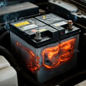 Перегревающийся аккумулятор с участками свечения и дымом под капотом