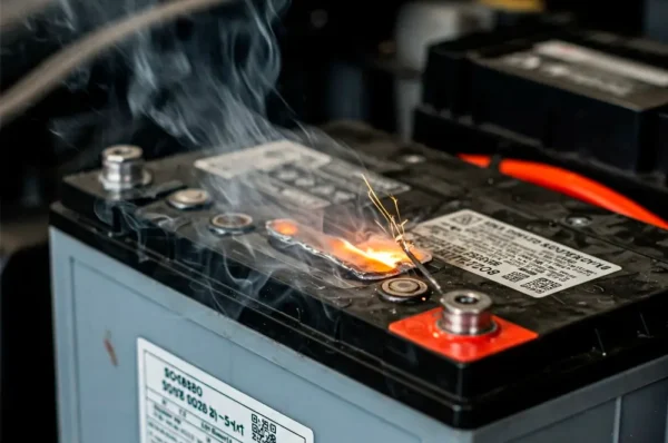 Перегревающийся аккумулятор, видны искры и дым у клеммы