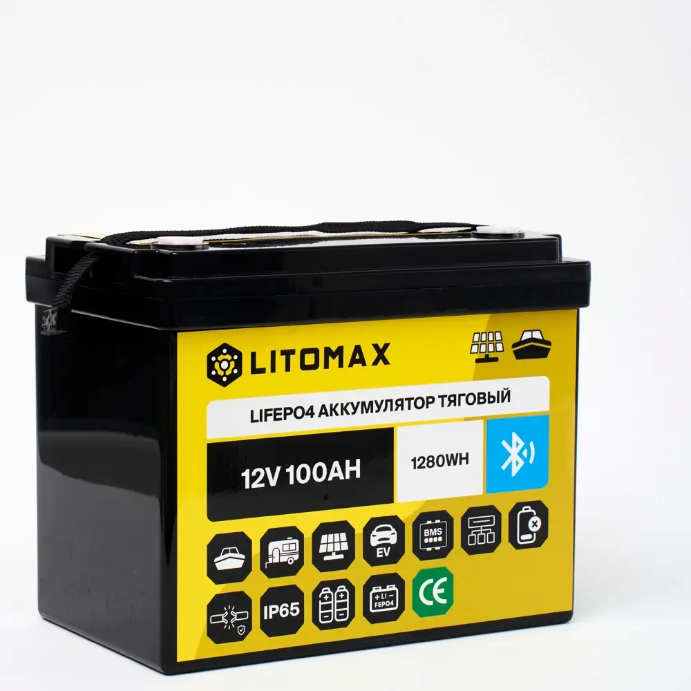 Литиевый аккумулятор тяговый LITOMAX LiFePO4 12,8V 100Ah c Bluetooth IP65 7 аккумулятор тяговый LITOMAX LiFePO4 12,8V 100Ah c Bluetooth фото