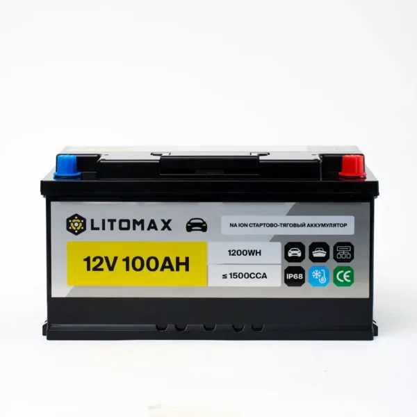 Натриевый аккумулятор стартово/тяговый LITOMAX Na+ 12V 100Ah 1500CCA R+ IP68