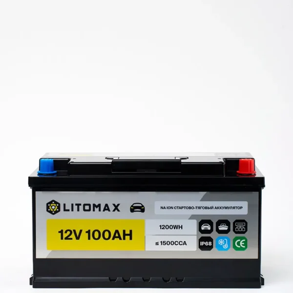 Натриевый стартово/тяговый аккумулятор LITOMAX Na+12V 100Ah 1500CCA IP68 R+